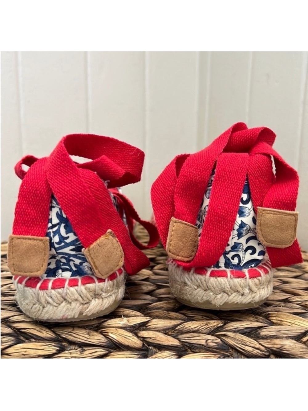 NIB Brooks Brothers Lace Up Espadrilles in French Toile Indigo Print - Picture 3 of 16